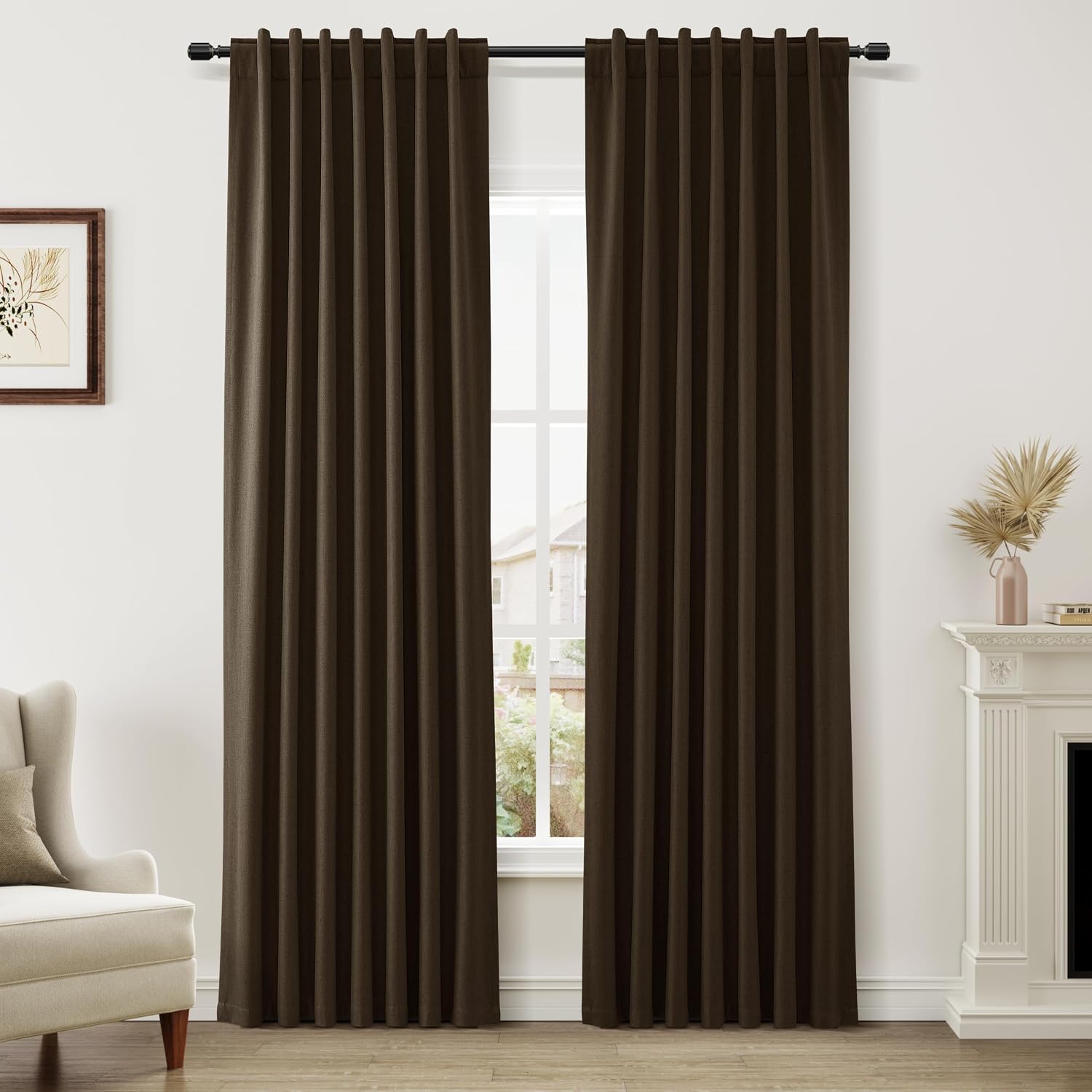 Guken 100% Blackout Curtains 84 Inch Length 2 Panels Set for Living Room Bedroom Back Tab Thermal Insulated Black Out Linen Drapes Room Dar…