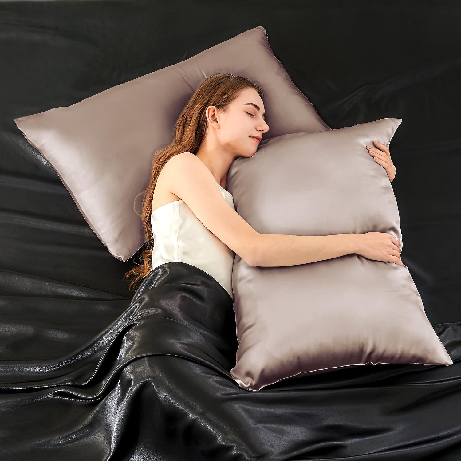 Infiixso Mulberry Silk Pillowcase for Hair and Skin, Silk Pillow Cases Standard Size with Hidden Zipper 20x26 Inches, Ultra Smooth and Soft…