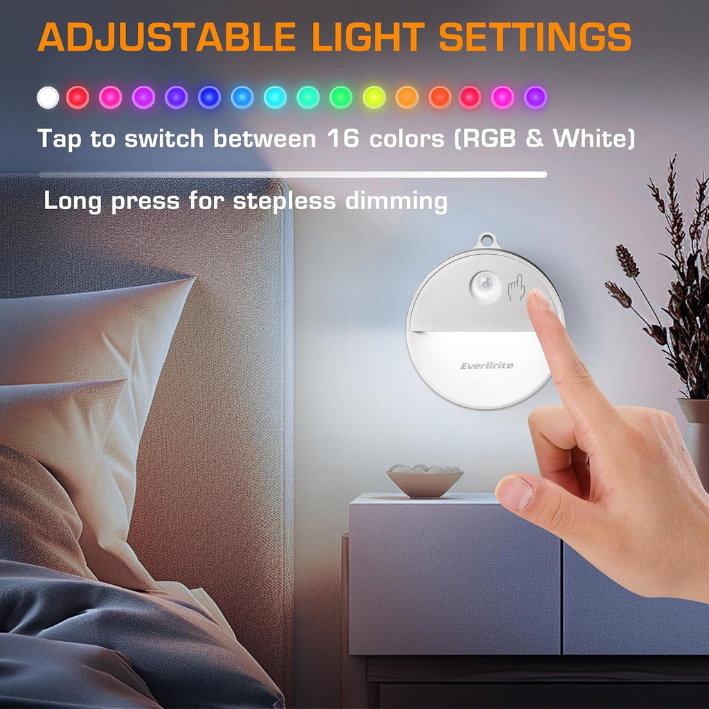 EverBrite LED Motion Sensor Night Light, Dimmable Night Lights with 15 RGB Colors, Cool White Motion Activated LED Night Light for…