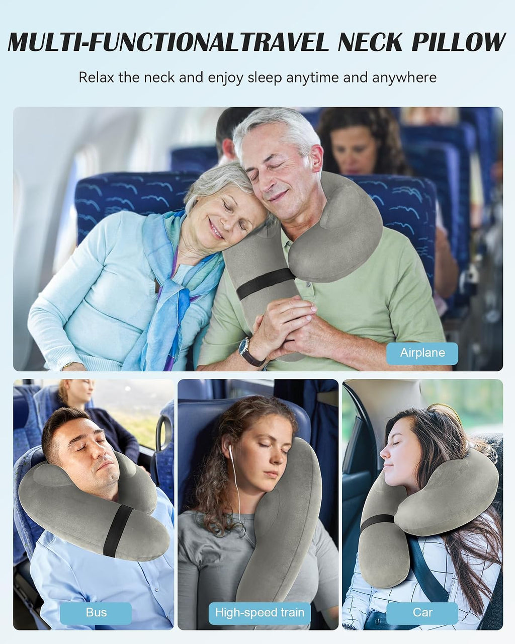 Patented Design Inflatable Travel Neck Pillow – Airplane Neck Pillow with 360° Head & Neck Support, Soft Washable Velvet Cover, Compact…