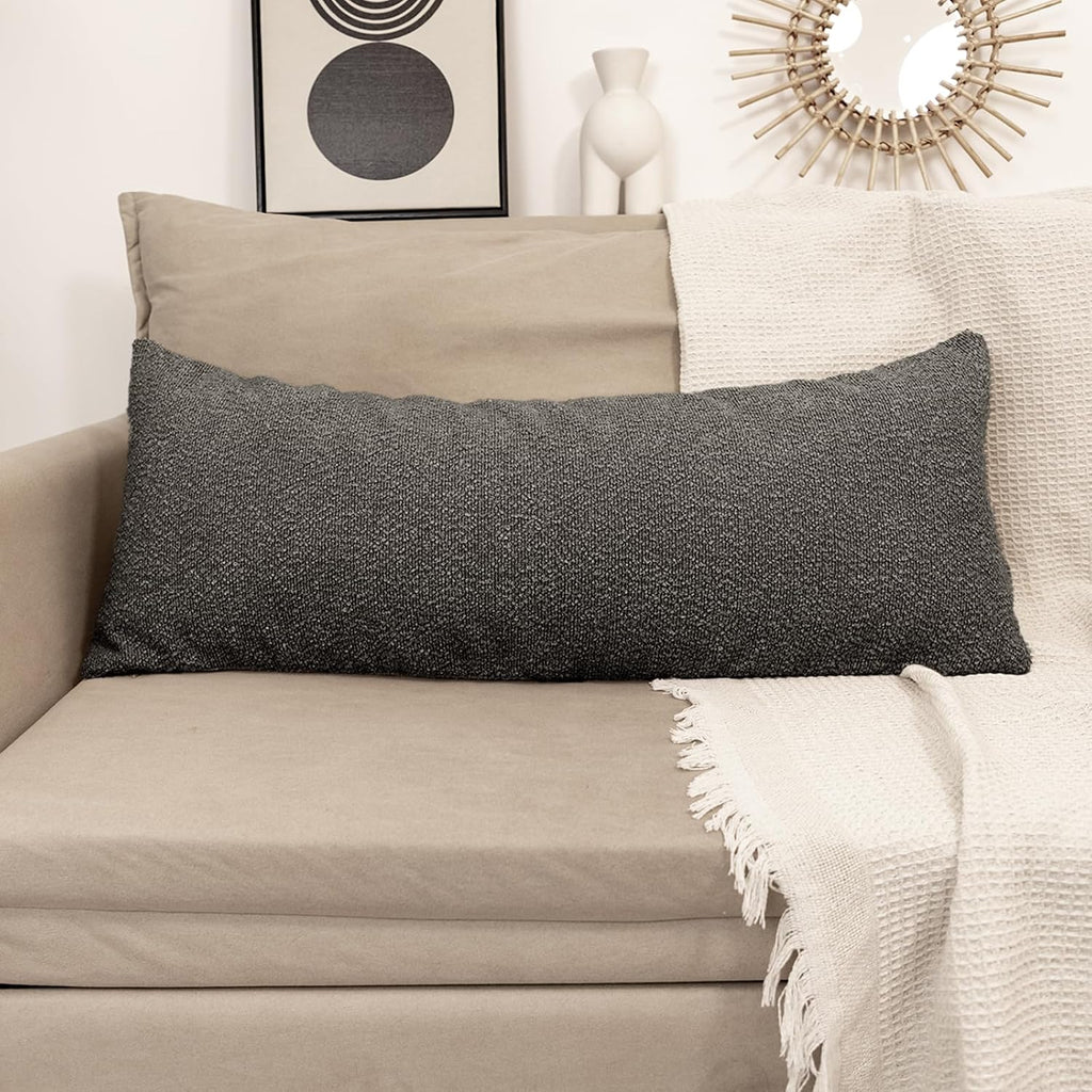JoraLion 20x54 inch Neutral Boucle Body Pillow Cover, Dark Grey Long Pillow Cover Cozy Soft Cushion Case for Couch Sofa Bed Living Room…
