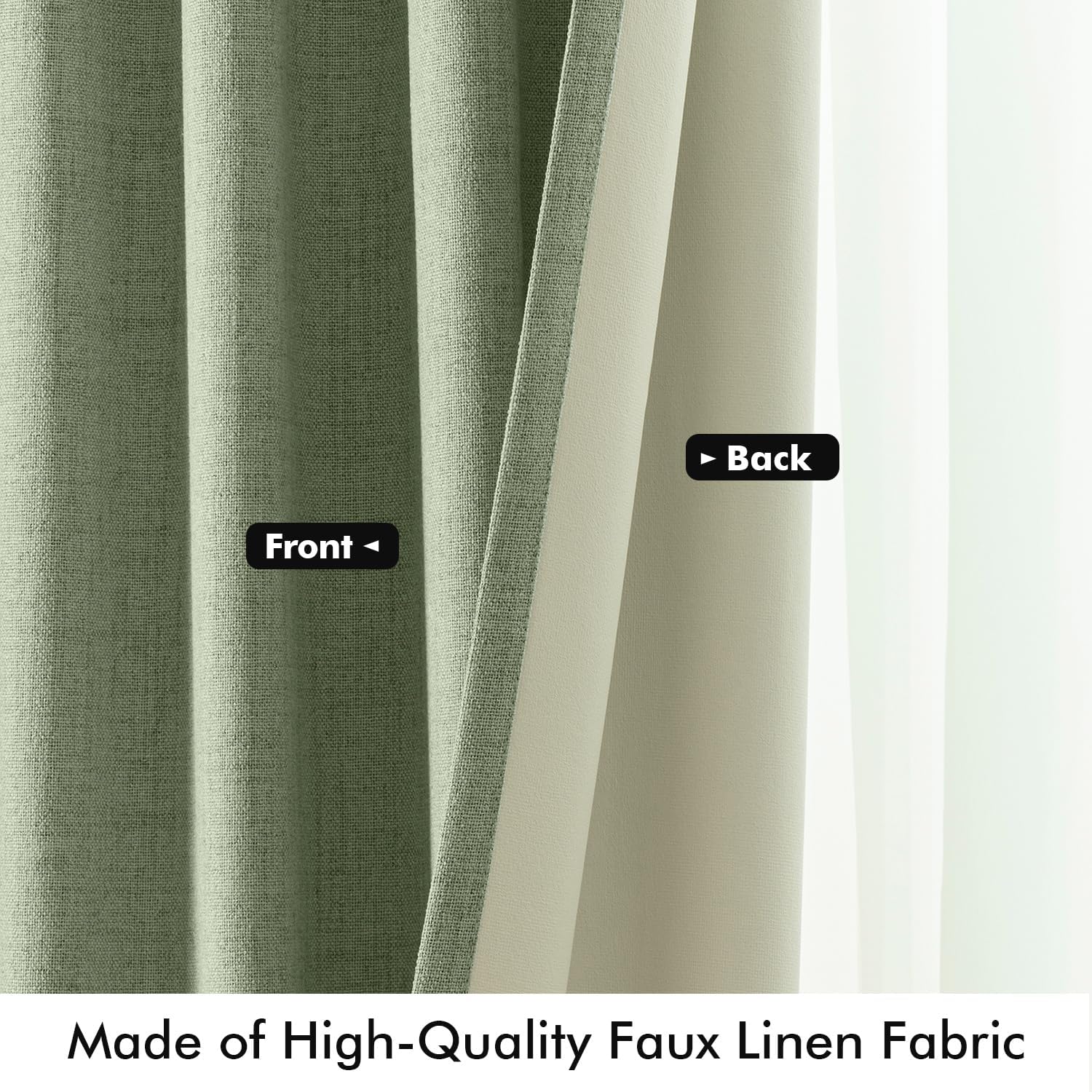 Miulee 100% Blackout Linen Curtains for Bedroom, Sage Green Solid Luxury Decor Thermal Insulation Room Darkening Drapes for Living Room Nur…