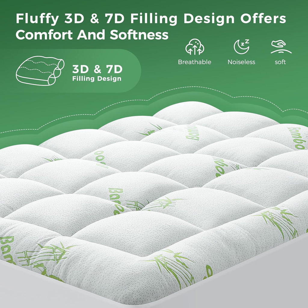 HYLEORY-YourBeddingExpert HYLEORY Mattress Topper - Thick Bamboo-Viscose Naturally Cooling Pillow Top Mattress Pad Breathable Fluffy Soft M…