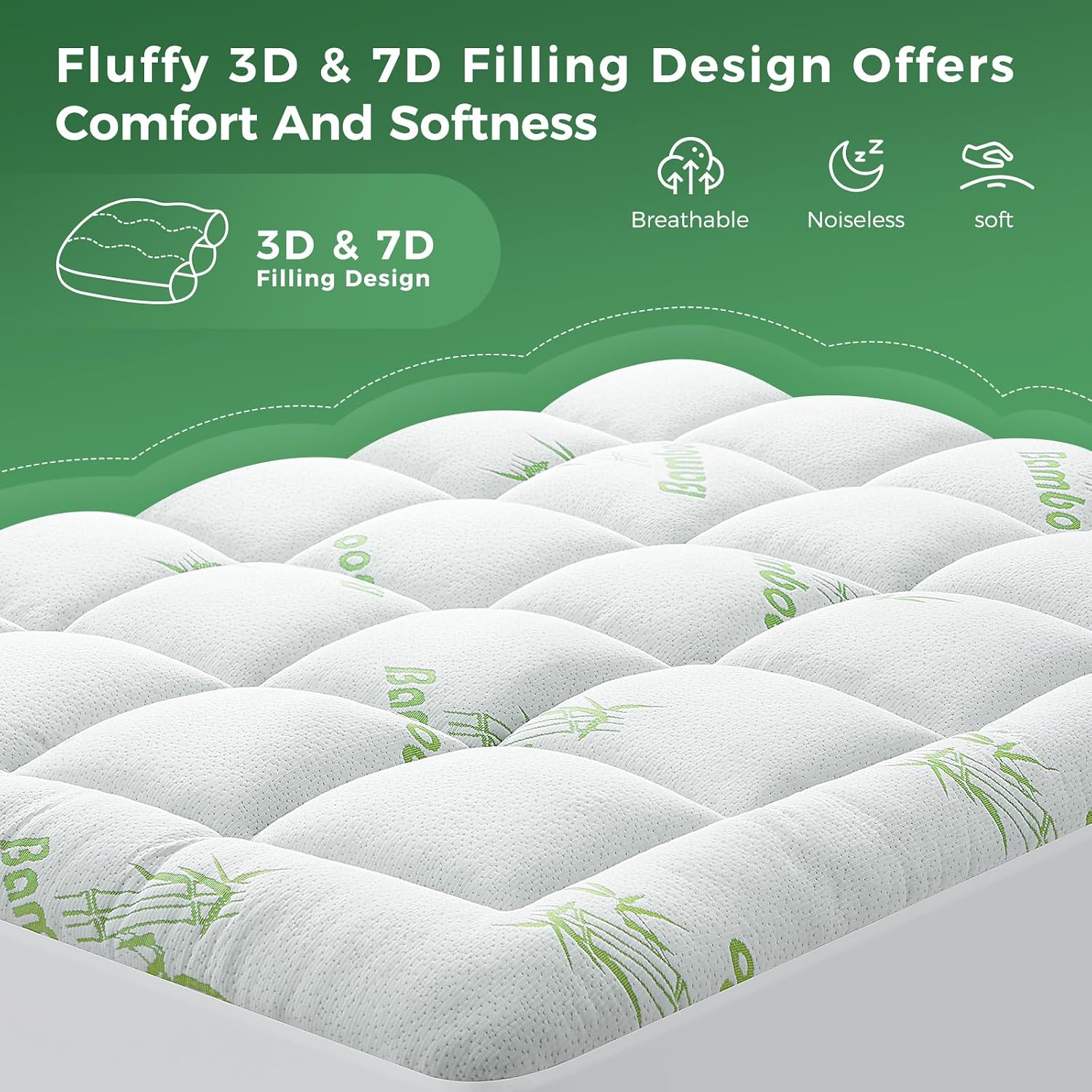 HYLEORY-YourBeddingExpert HYLEORY Mattress Topper - Thick Bamboo-Viscose Naturally Cooling Pillow Top Mattress Pad Breathable Fluffy Soft M…