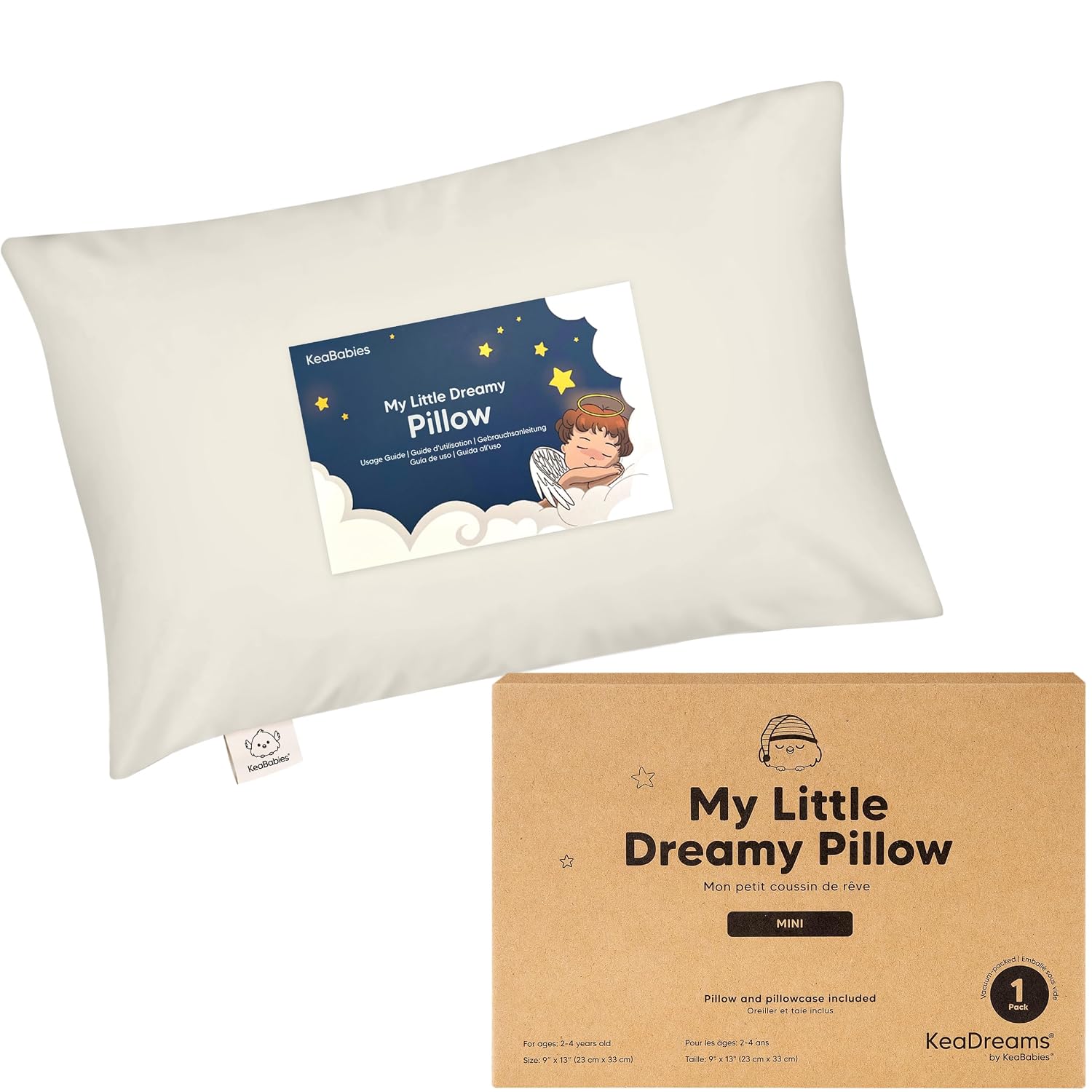 Mini Toddler Pillow with Pillowcase - 9x13 My Little Dreamy Travel Kids Pillow for Sleeping, Toddler Bed, Small, Tiny, Organic Cotton…