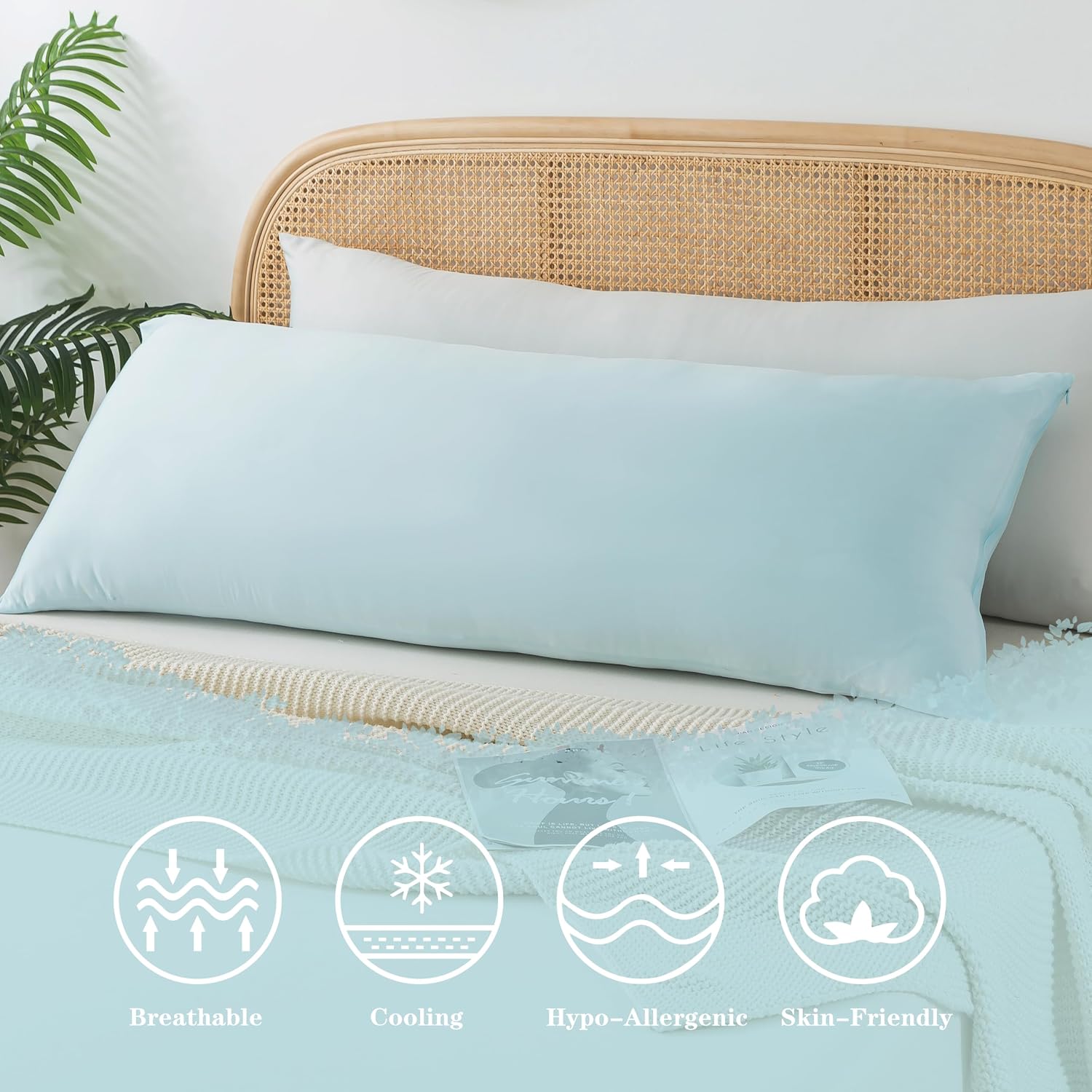 WhatsBedding Memory Foam Body Pillow with Zippered Cooling Cover, Full Body Pillow for Adults, Long Pillow for Sleeping, Fluffy…