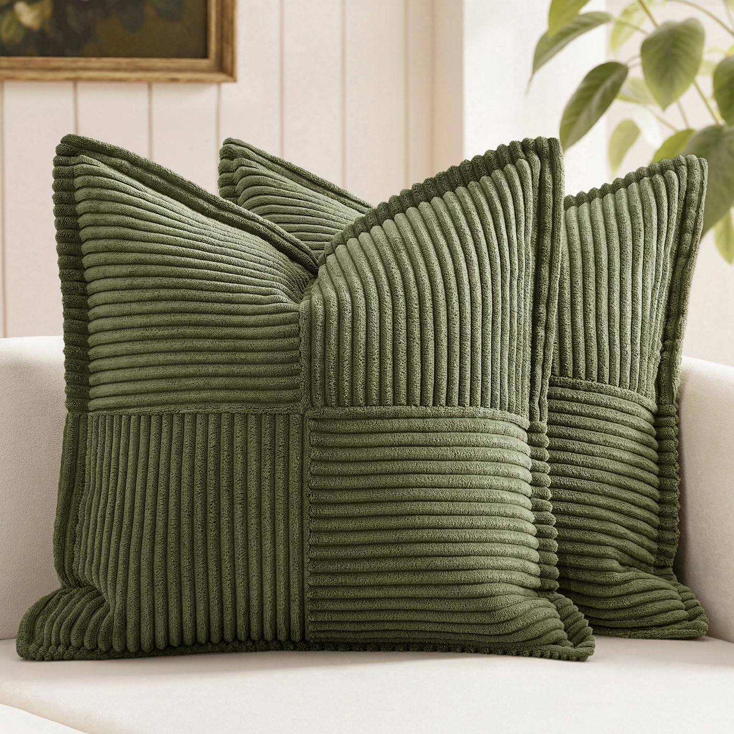 MIULEE Spring Decorative Throw Pillow Covers for Couch Bed Livingroom 20x20 Inch Set of 2 Olive Green Boho Accent Throw Pllows Broadside…