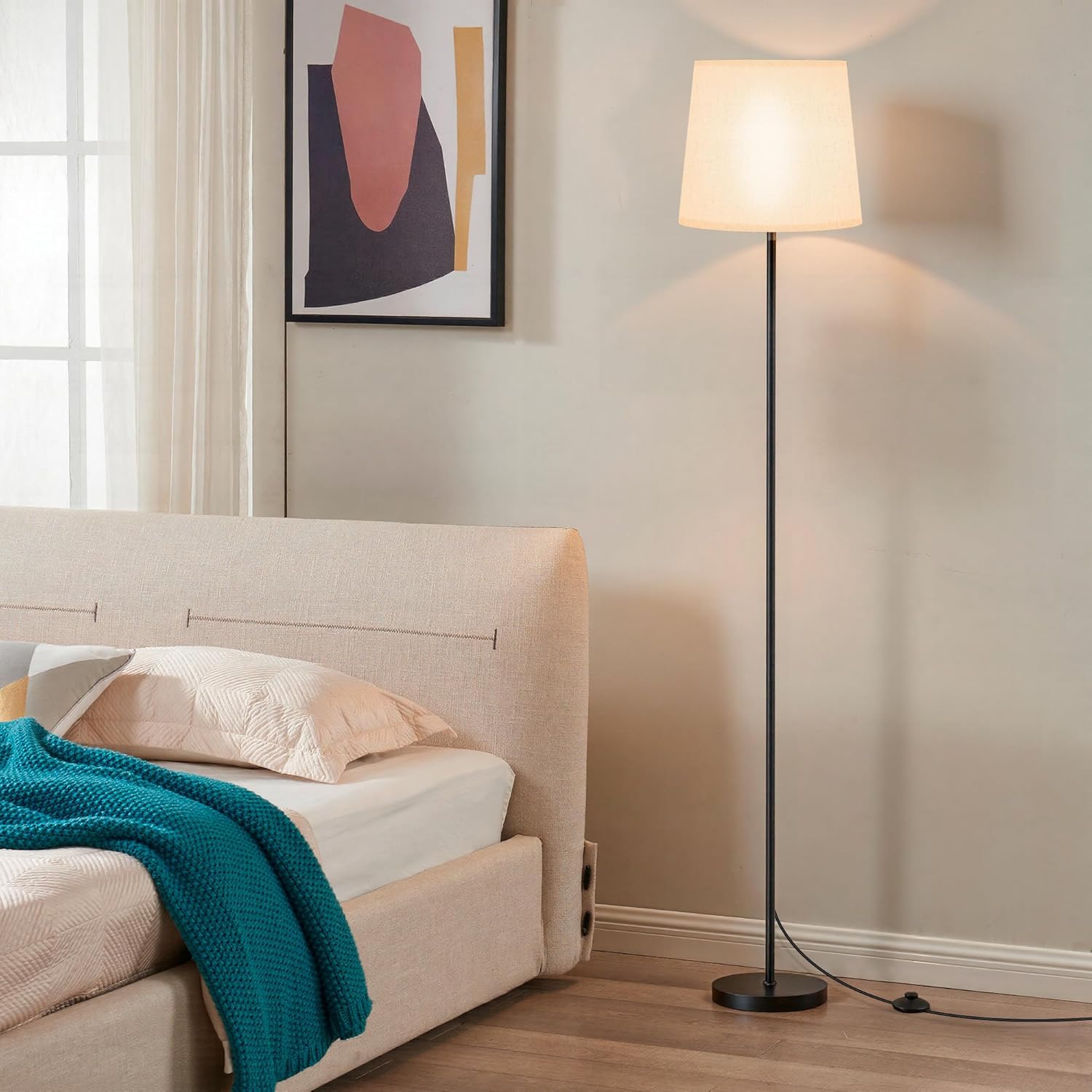 Sibrille Floor Lamp with White Shade, 62" Dimmable LED Standing Lamp with Remote, 9W E26 Bulb Included, 3000-6000K, Modern Floor Reading Li…