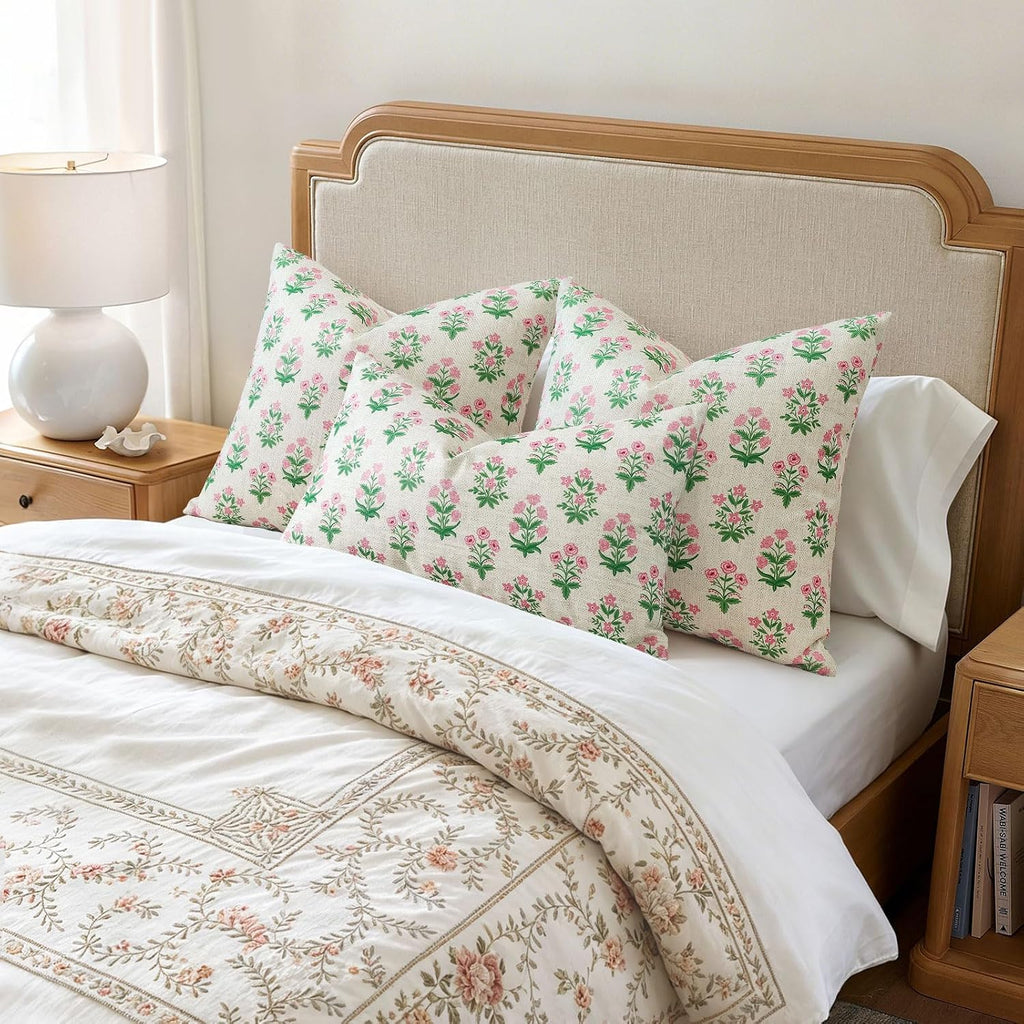 OTOSTAR Floral Print Pillow Covers 16x16 Inch Pack of 2 Double-Sided Pink Green Flower Square Throw Pillow Covers Farmhouse Rustic…