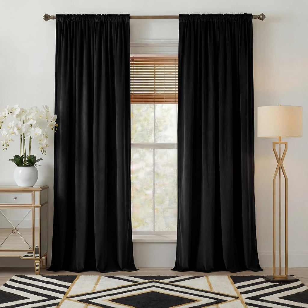 Nicetown Velvet Black Out Curtains 90 inch Length, Rod Pocket & Back Tab Blackout Window Treatments Thermal Drapes Sound Reducing for Bedro…