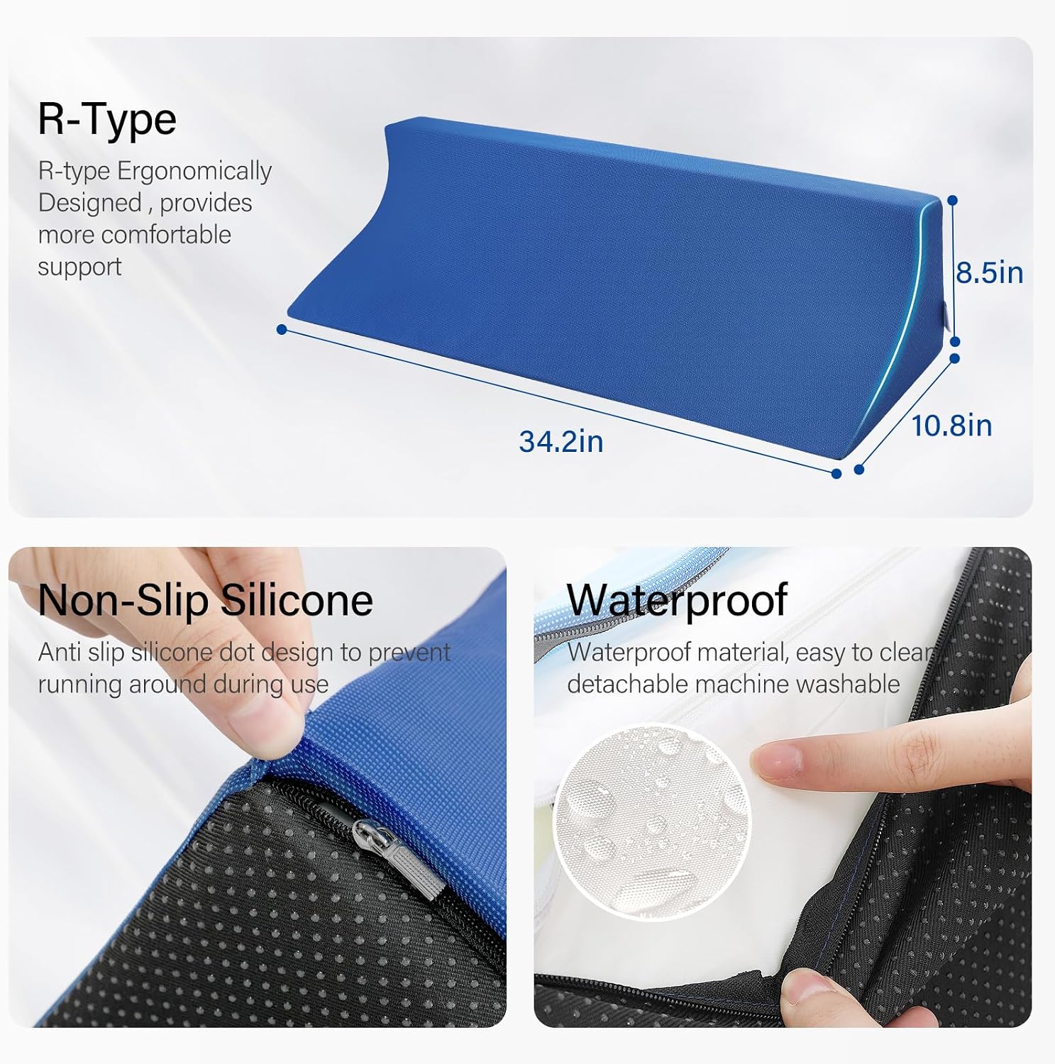 Fanwer 34.2in Bed Wedges & Body Positioners, 30 Degree Wedge Pillow for Side Sleeping/After Surgery, Triangle Foam Bed Wedge Pillow with Bl…