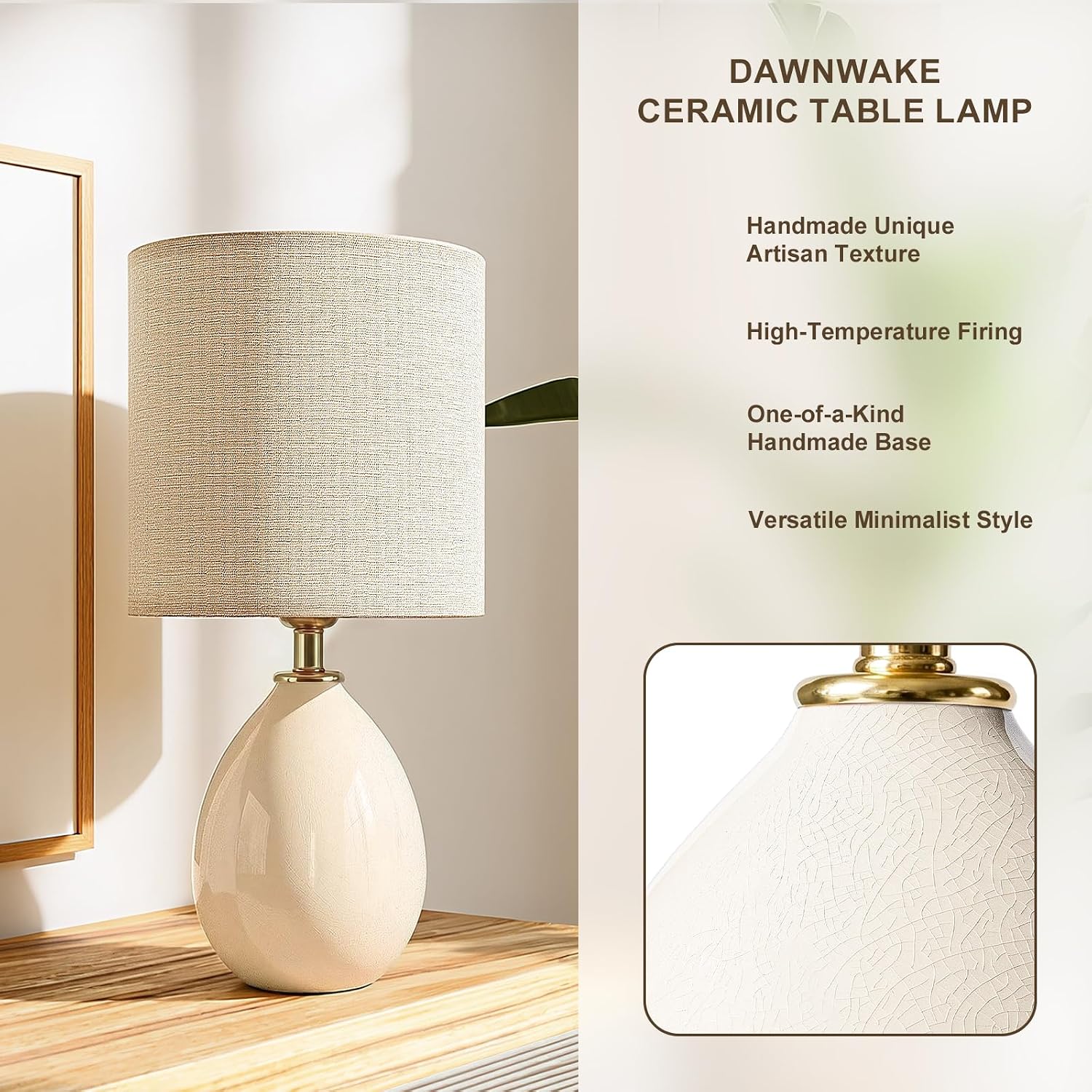 Dawnwake 18.5" Table Lamps Set of 2 for Living Room Bedroom, Bedside Lamps for Night Stands, Modern Linen White Ceramic Lamps