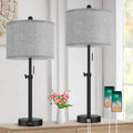 Kondras Table Lamps for Bedroom Set of 2, 23''-30'' Adjustable Height Bedside Lamps with 2 USB Ports, Black Nightstand Lamps with Grey…
