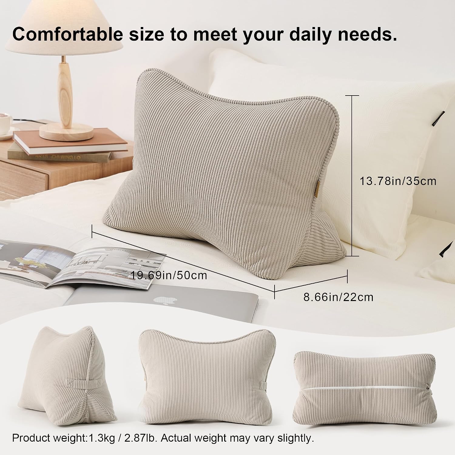 Pat. Pend. Corduroy Lumbar Support Back Pillow for Watching TV, Reading & Gaming, Ergonomic Triangle Support Cushion for Sofa, Armchair &…