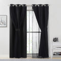 Bujasso Black Full Blackout Curtains with Sheer Overlay Mix and Match Double Layer Thermal Insulated Window Panels 84 inch for Living Room…