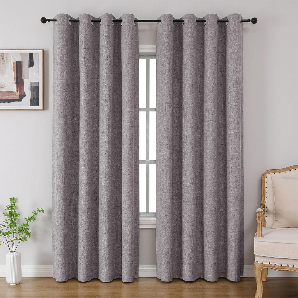 Cucraf 100% Blackout Curtains 54 inches Length 2 Panels Set, Room Darkening Linen Textured Curtain Grommet for Bedroom Living Room, Light B…