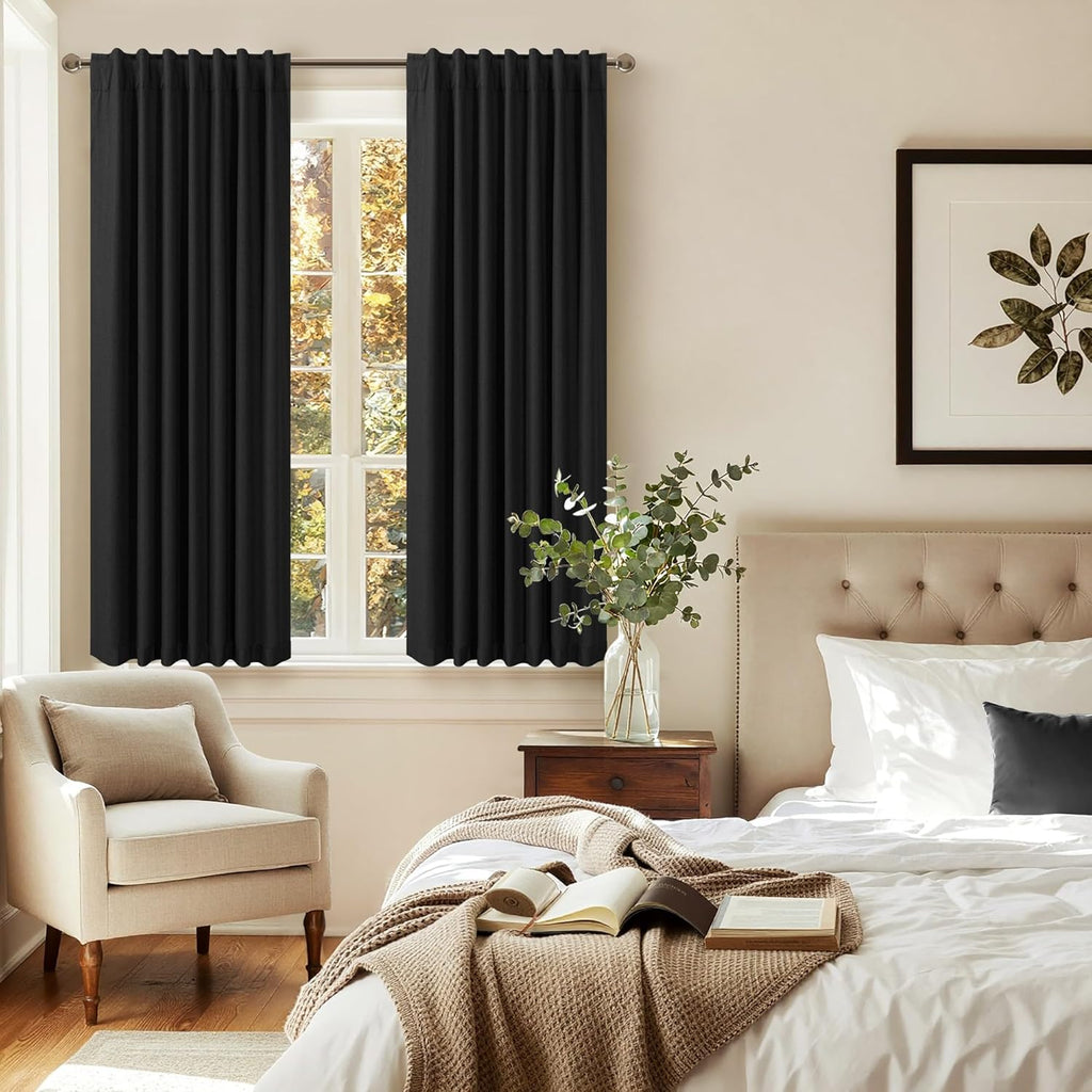 Dancurton Linen Black Out Curtains 45 Inch Long 2 Panels Burg for Bedroom Windows Back Tab Heat Blocking Room Darkening Insulated Kitchen 4…
