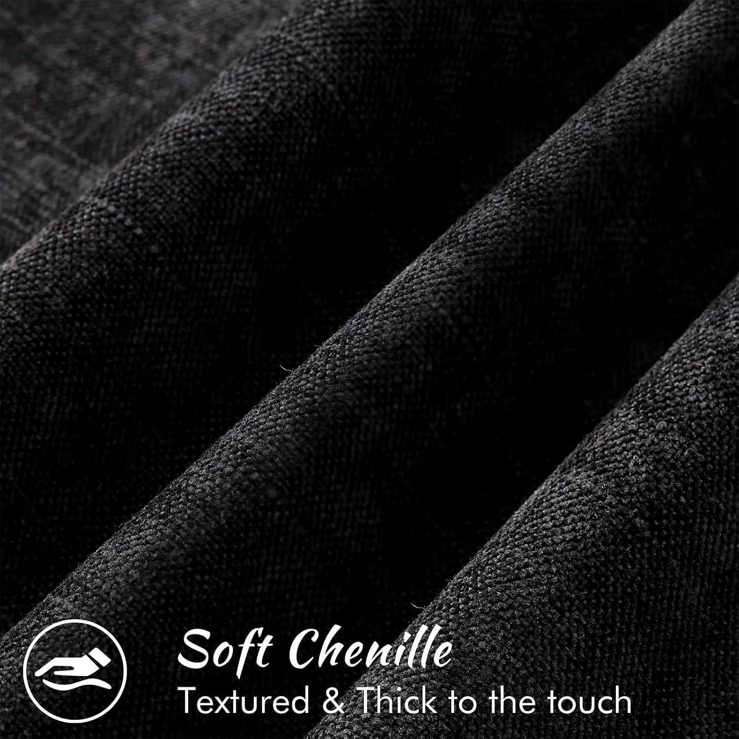 decorUhome Chenille Throw Pillow Covers 18x18 Set of 2, Square Decorative Pillow Covers with Zipper for Couch, Sofa, Living Room, Black