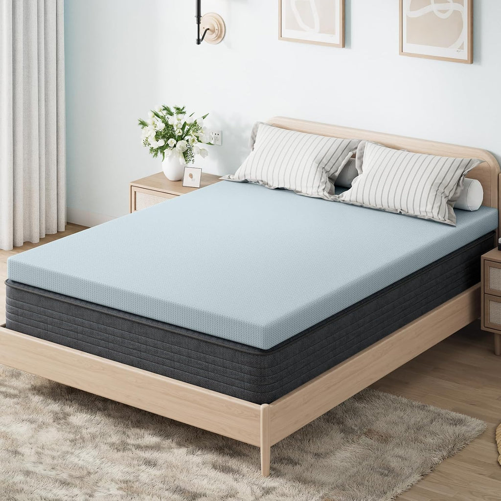 OhGeni 2 Inch Full Memory Foam Mattress Topper Pad with Cover, Soft Bed Cover with Anti-Slip Base, Enhanced with Cooling Gel, Comfort for S…