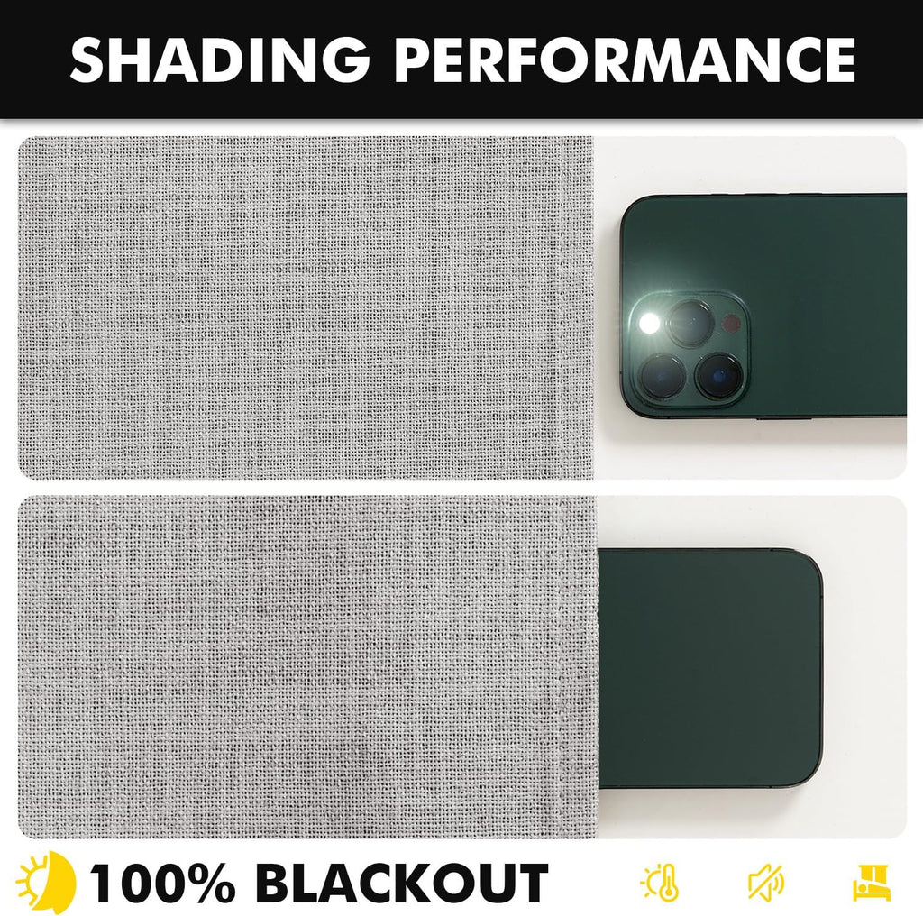 Miulee 100% Blackout Linen Curtains for Bedroom, Greyish White Solid Luxury Decor Thermal Insulation Room Darkening Drapes for Living Room…