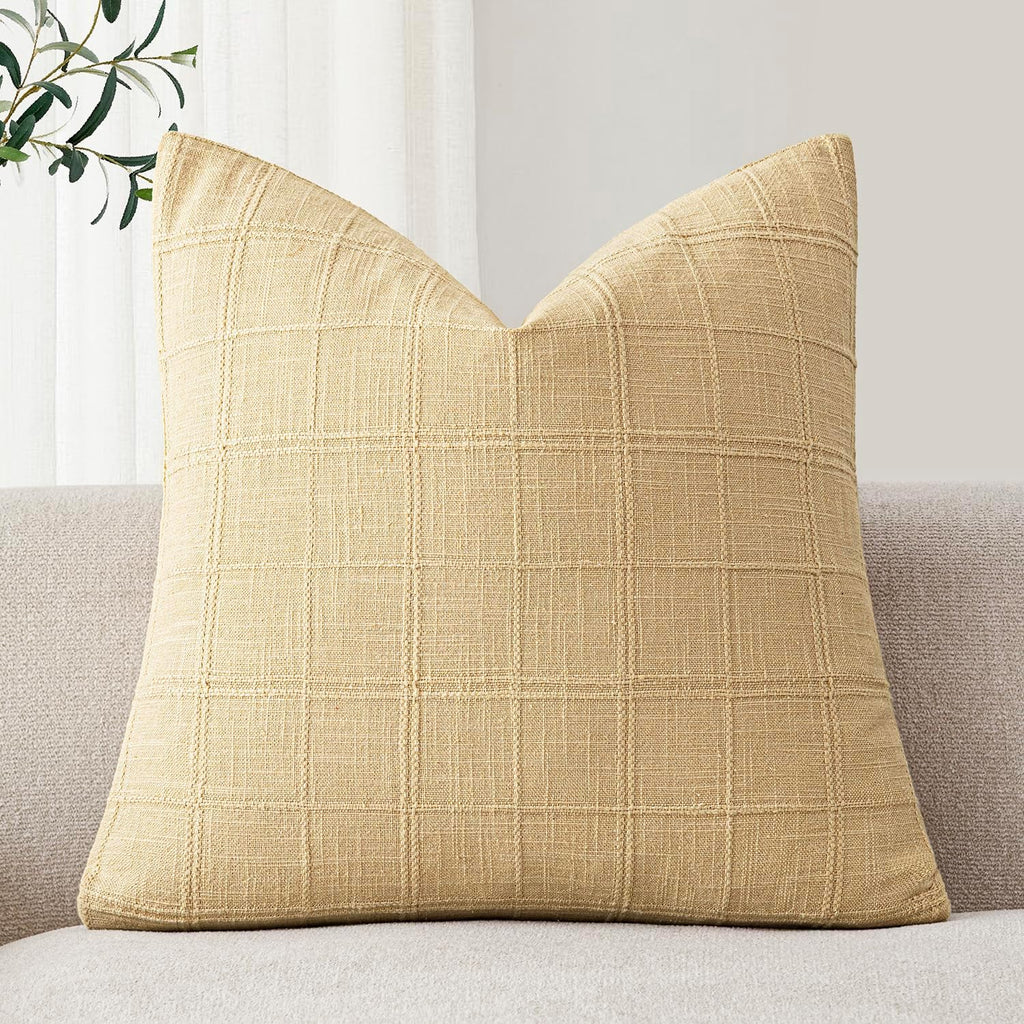 Foindtower Set of 1 Decorative Linen Check Throw Pillow Cover Neutral Farmhouse Vintage Cushion Cover Modern Boho Accent Home Decor for…
