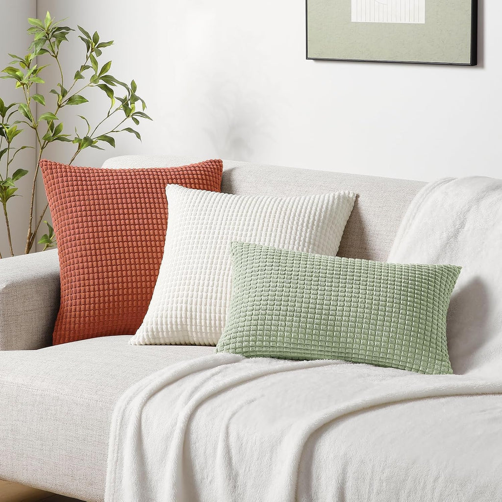Softalker Fall Decorative Throw Pillow Covers 16 x 16 Inch, Set of 2, Thanksgiving Autumn Harvest Super Soft Corduroy Boho Striped…