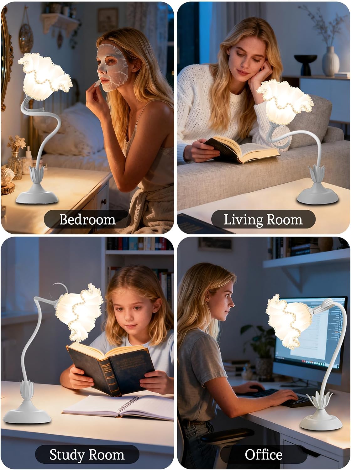 Flower Table Lamp Bedside Lamps LED Reading Light,3 Color Modes Cute Small Lamp, Vintage Flower Lamp Kawaii Table Lamp for Bedroom Living…