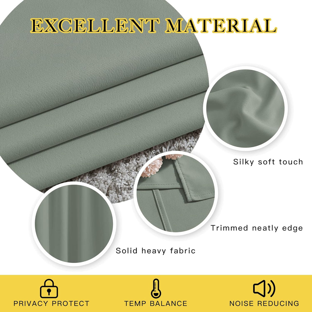 Nicetown Room Darkening Sage Green Curtains 108 inch Length - Grommet Thermal Insulated Window Treatments Solid Panels for Living Room/Bedr…