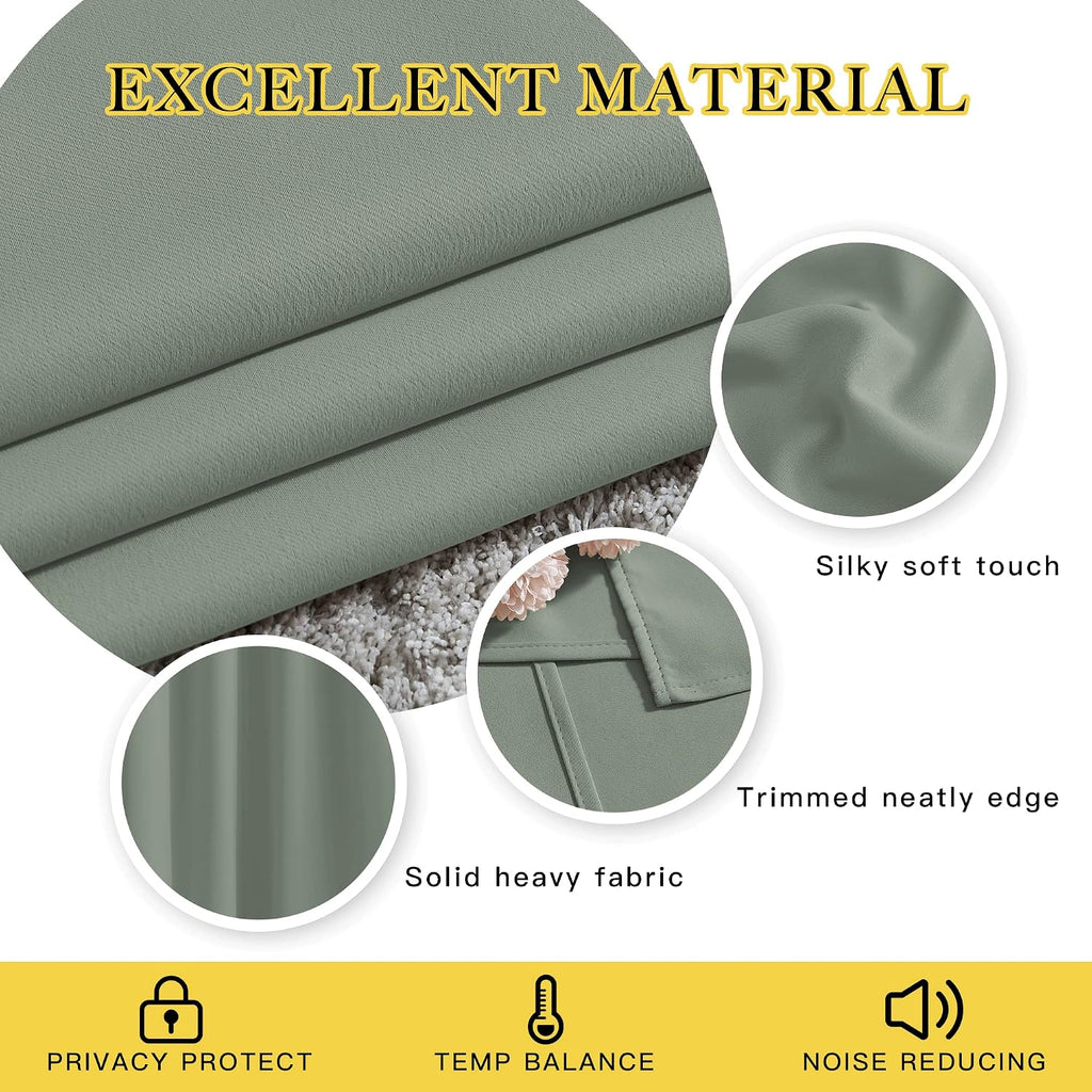 Nicetown Bedroom Curtains 95 inches Long - Grommet Top Thermal Insulated Solid Energy Saving Sound Reducing Drapes for Living Room, Sage Gr…