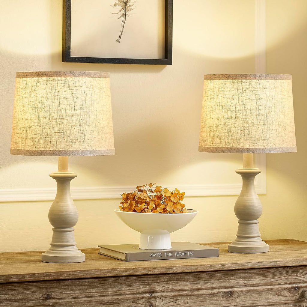 Vintage Table Lamp for Living Room Bedroom, 18.5" Farmhouse Bedside Lamps Nightstand Lamp Set of 2, Table Lamps with Oatmeal Linen Lamp…
