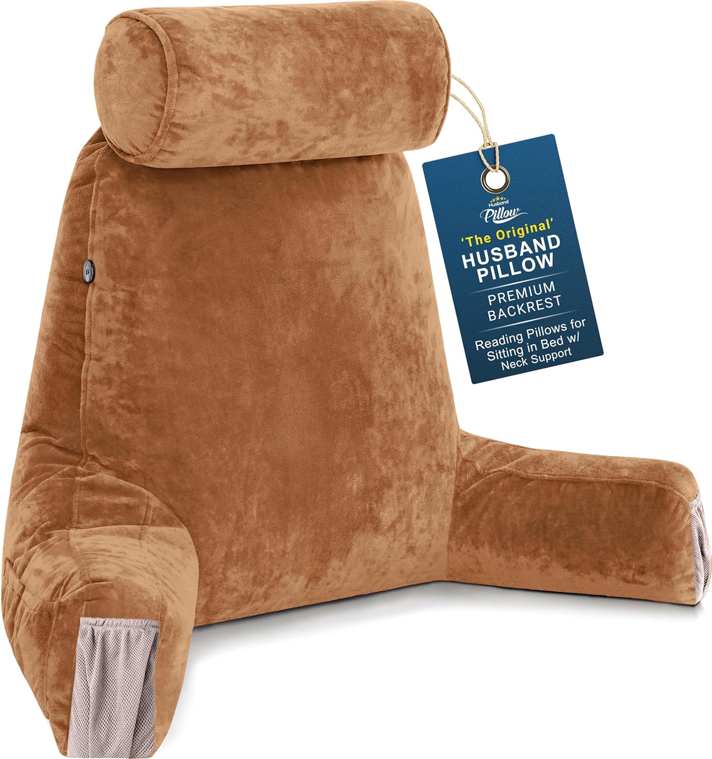 HusbandPillow Husband Pillow Medium Reading Pillow with Arms - 23" Backrest for Sitting Up in Bed - Firm Support Bed Rest Pillow for Adults…