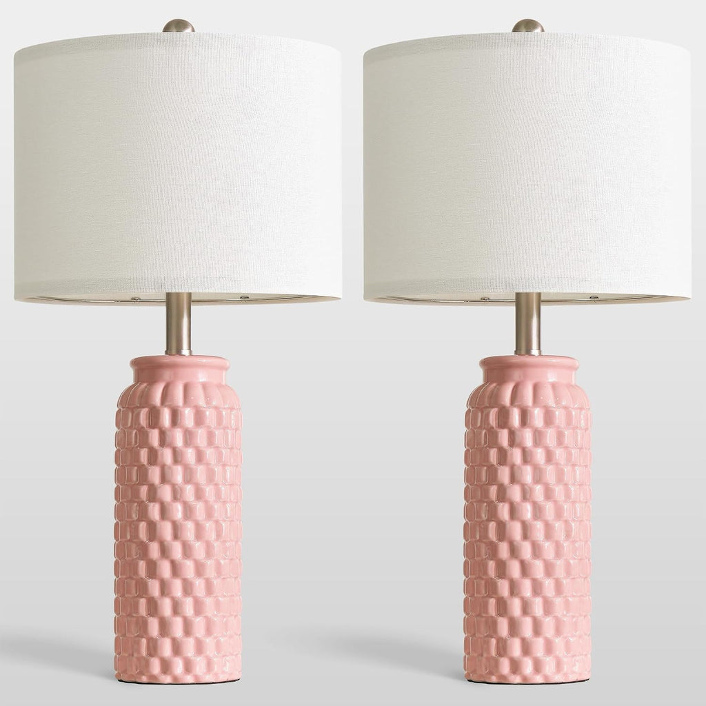 USumkky 24" Modern Ceramic Pink Bedside Lamp Set of 2 Table Lamp for Bedroom Decor Farmhouse Table Lamp for Living Room Office Dorm