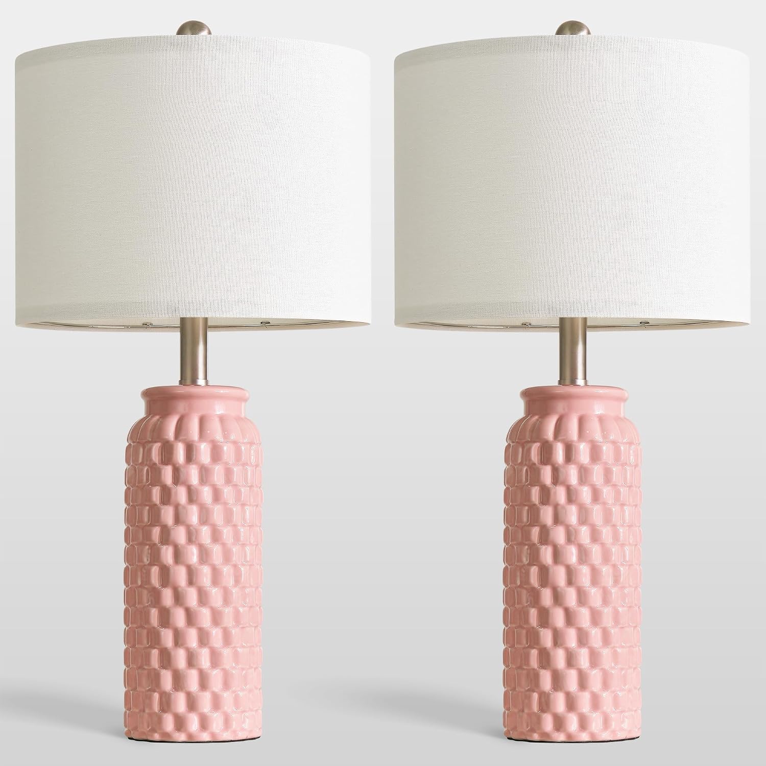 USumkky 24" Modern Ceramic Pink Bedside Lamp Set of 2 Table Lamp for Bedroom Decor Farmhouse Table Lamp for Living Room Office Dorm
