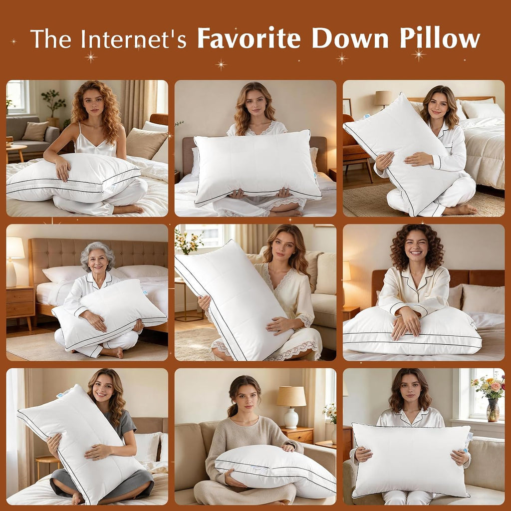 Davmabcjy 3 in 1 Adjustable Goose Down Pillows King Size Set of 1, Cooling Cover Bed Pillows, Fluffy Soft Feather Down Pillow for Ba…