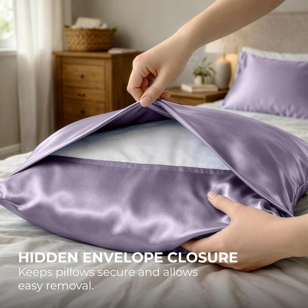 PureBedding Pure Bedding Satin Pillowcase 2 Pack - King Size (20"x40", Lavender) - Silky Pillow Cases for Hair and Skin - Satin Pillow Cove…