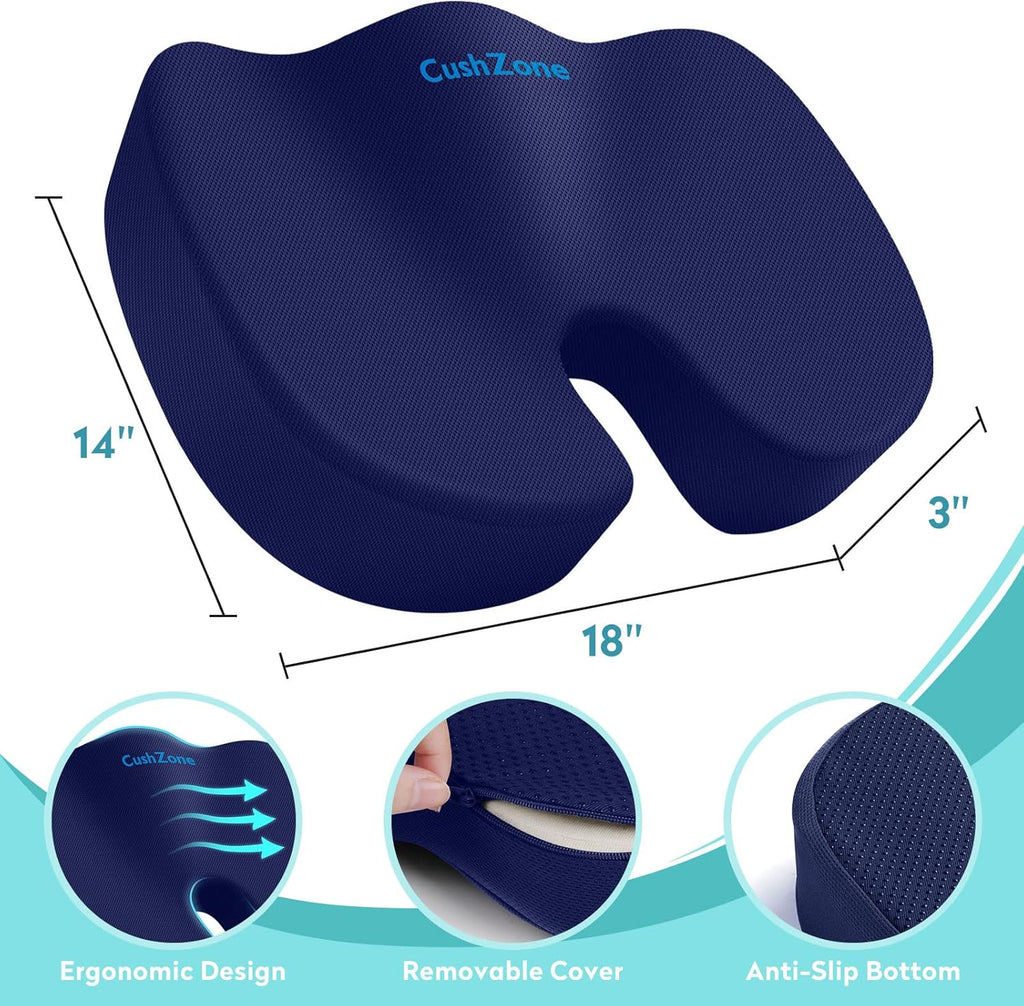 CushZone Office Chair Seat Cushion, Cooling Gel Enhanced Memory Foam Cushion for Long Sitting - Back, Sciatica, Coccyx, Tailbone Pillow - f…