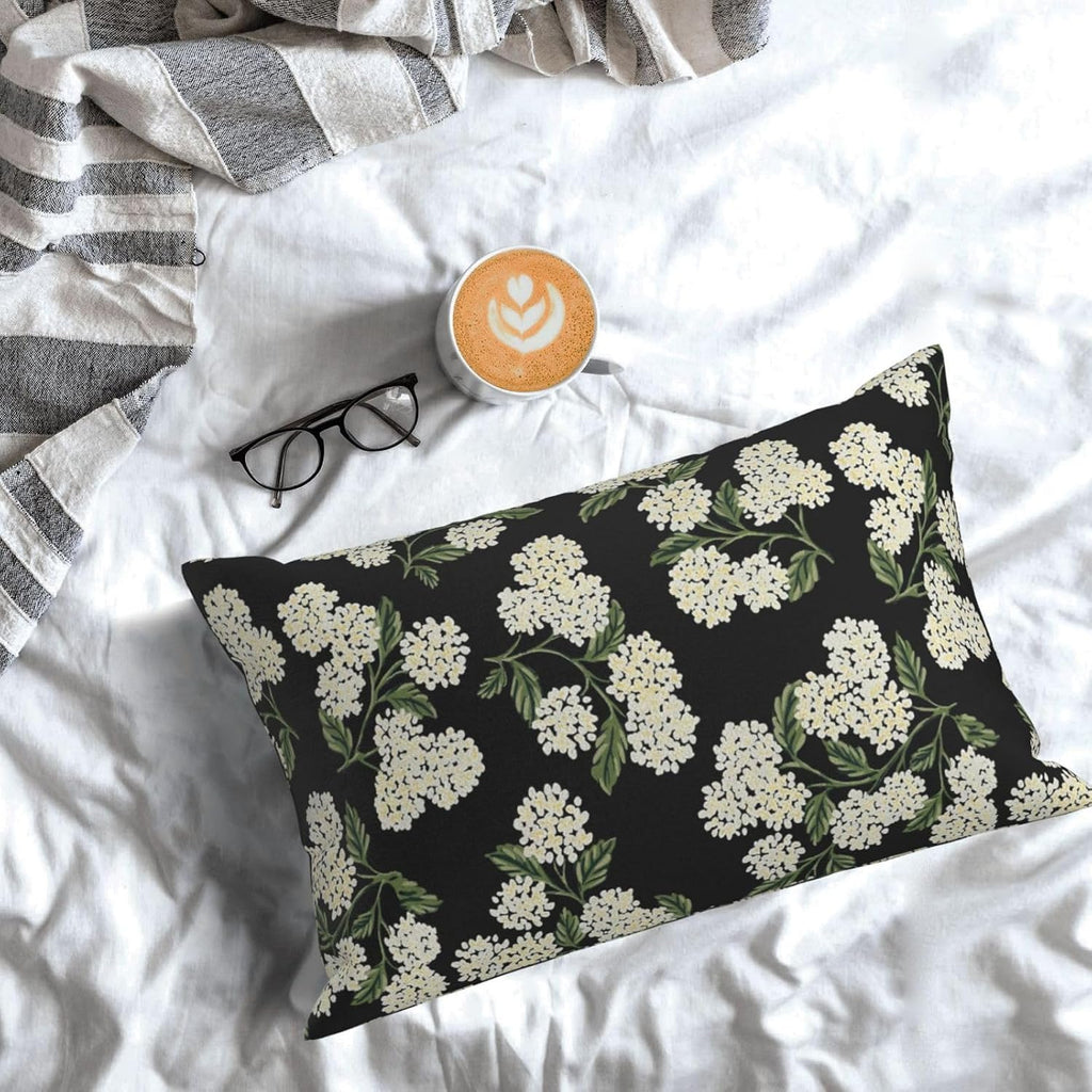 Black Spring Pillow Covers 12x20 Inch 2 Pcs Green Hydrangea Flower Decor Throw Pillows Vintage Floral Seasonal Summer Outdoor Decoration…