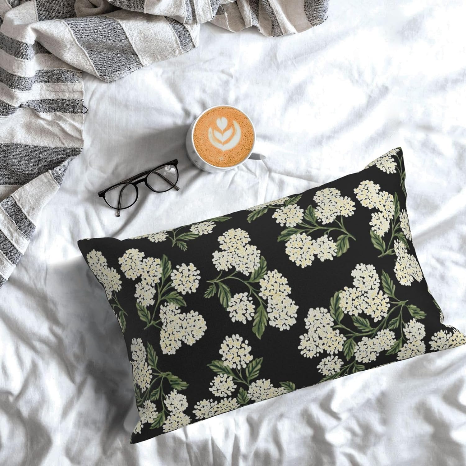 Black Spring Pillow Covers 12x20 Inch 2 Pcs Green Hydrangea Flower Decor Throw Pillows Vintage Floral Seasonal Summer Outdoor Decoration…