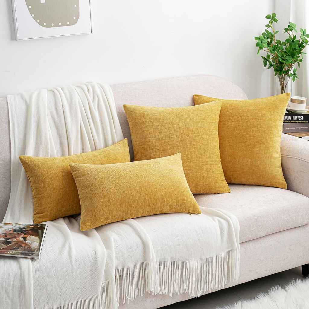 Hwy50 HWY 50 Mustard Yellow Couch Pillow Covers 22x22 Inch Pack of 2, Soft Chenille Decorative Throw Pillow Cases Farmhouse for Sofa Living…