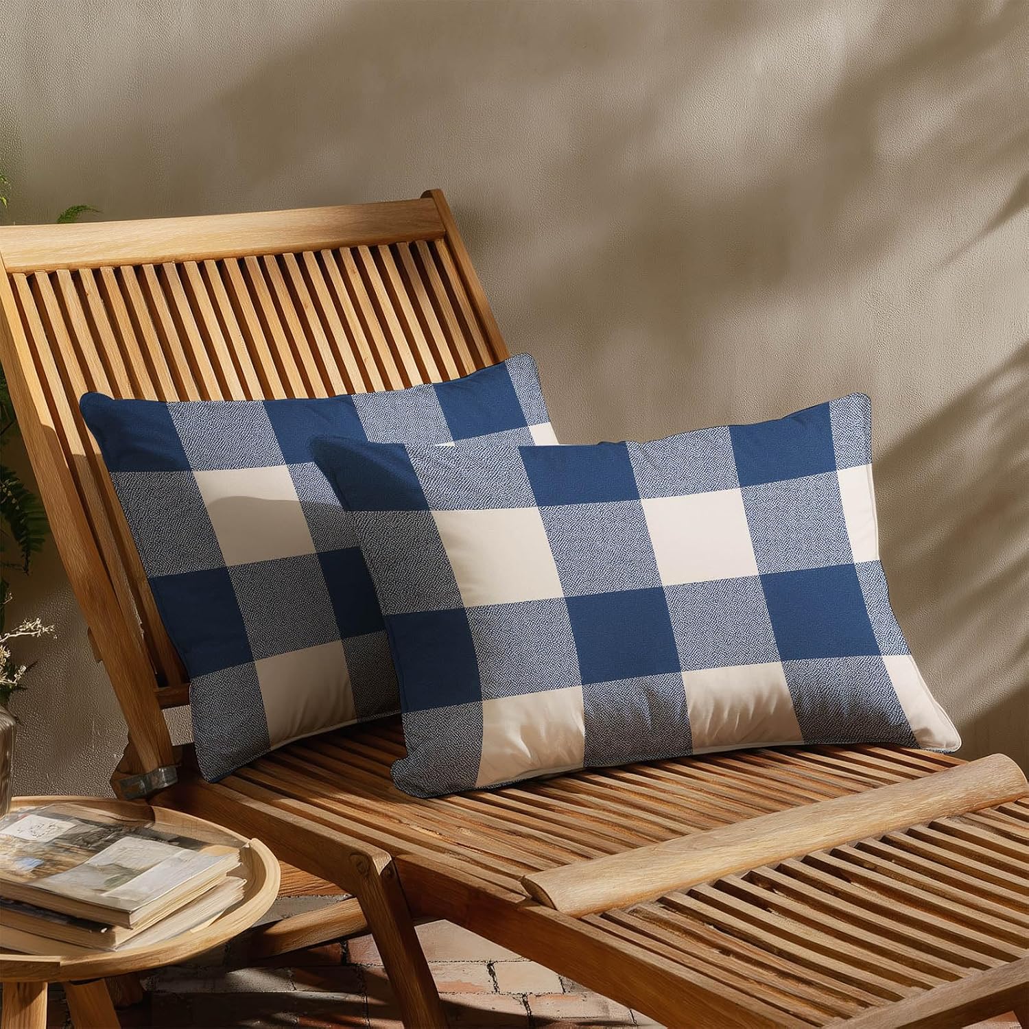 HOMETITUTE Blue Plaid Pillow Covers Decorative Pack of 2 Satin 12x20 Inch Lumbar Throw Pillow Cases for Sofa Couch Living Room Farmhouse…