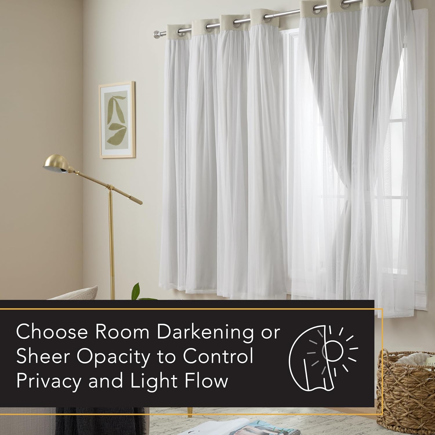 TOWN & COUNTRY LUXE Talia Double Layer Indoor Curtains, Sheer and Room Darkening Blackout, Grommet Top, Energy Efficient, 2-Pack Set…