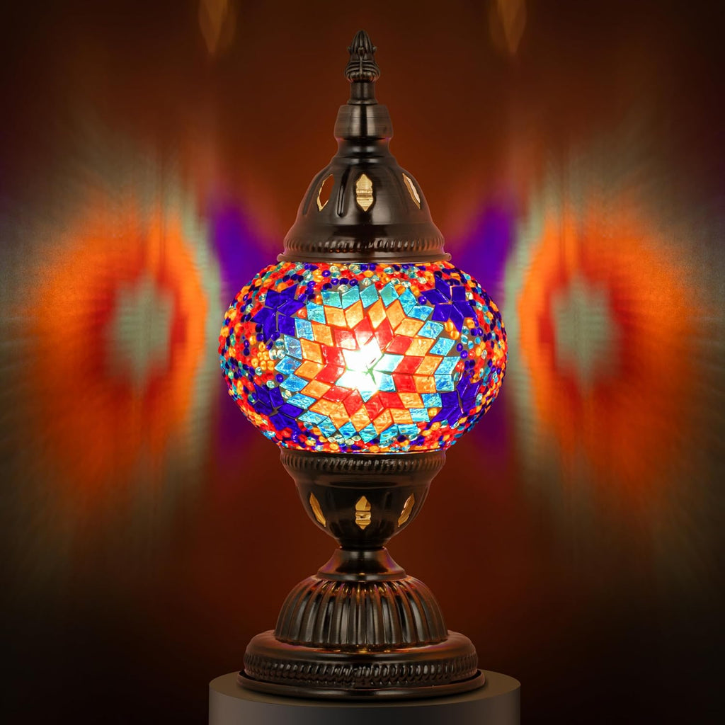 Marrakech Stained Glass Lamp Moroccan Lamps with Tiffany Style, Handmade Turkish Mosaic Lamps with Bronze Base Including LED Bulb for…