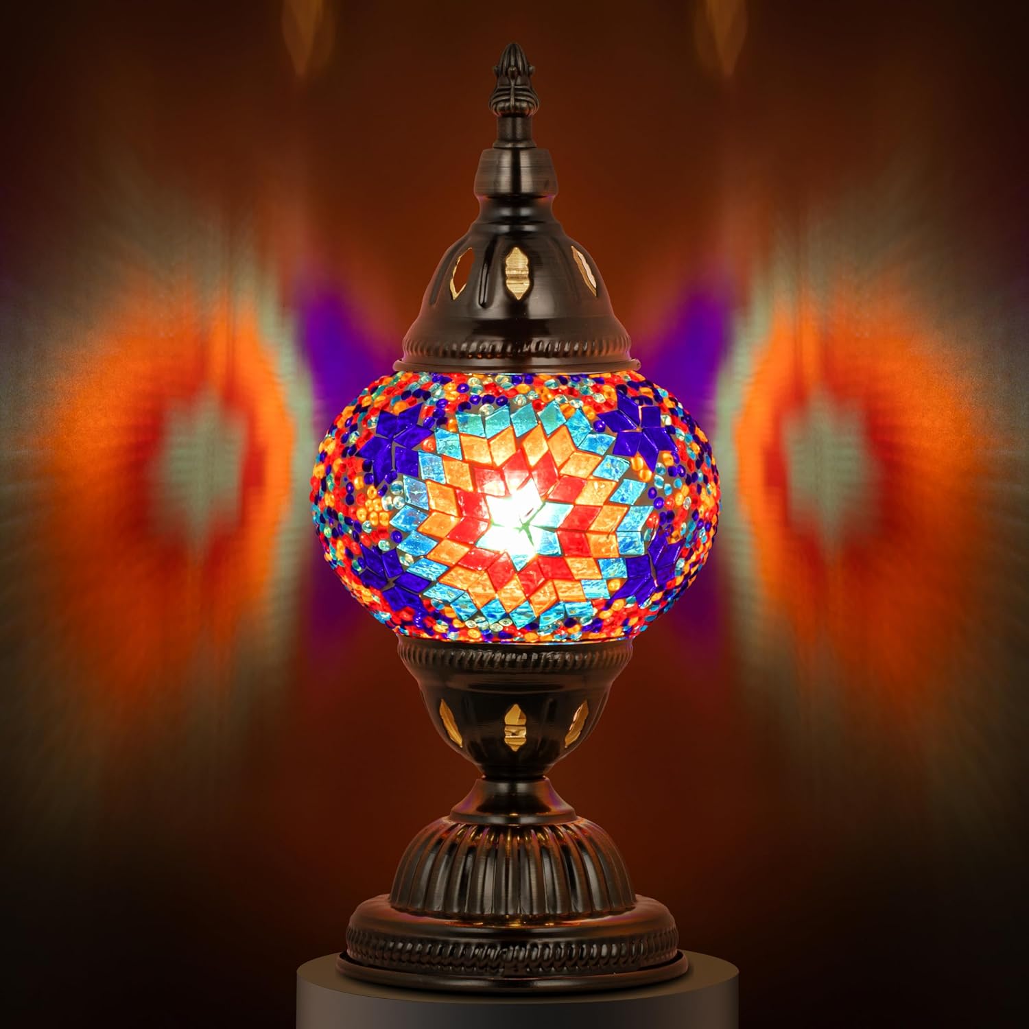 Marrakech Stained Glass Lamp Moroccan Lamps with Tiffany Style, Handmade Turkish Mosaic Lamps with Bronze Base Including LED Bulb for…