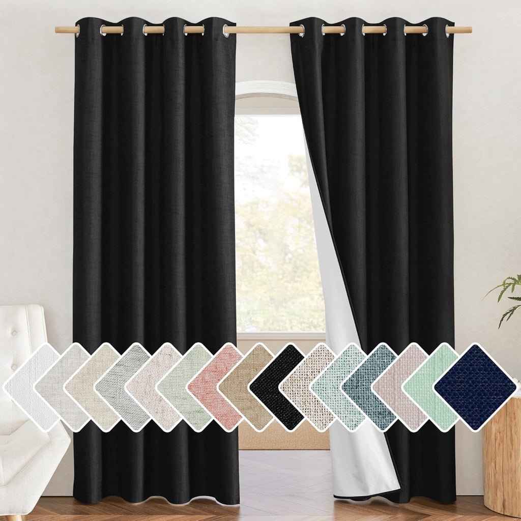 NICETOWN Vintage Open Linen Weave Flax Thermal Black Curtains for Holloween Decoration, 100% Blackout Curtains 84 inches Long 2 PCs for…