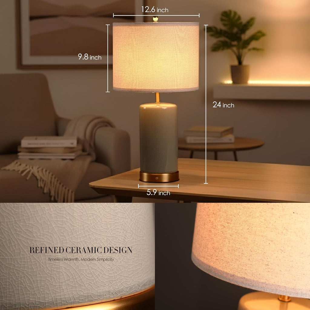 O’Bright Dune - Battery Powered Table Lamp, Rechargeable Cordless Ceramic Lamp, Full-Size 24 Inch Height, 4-Level Dimming, Smart Safety…