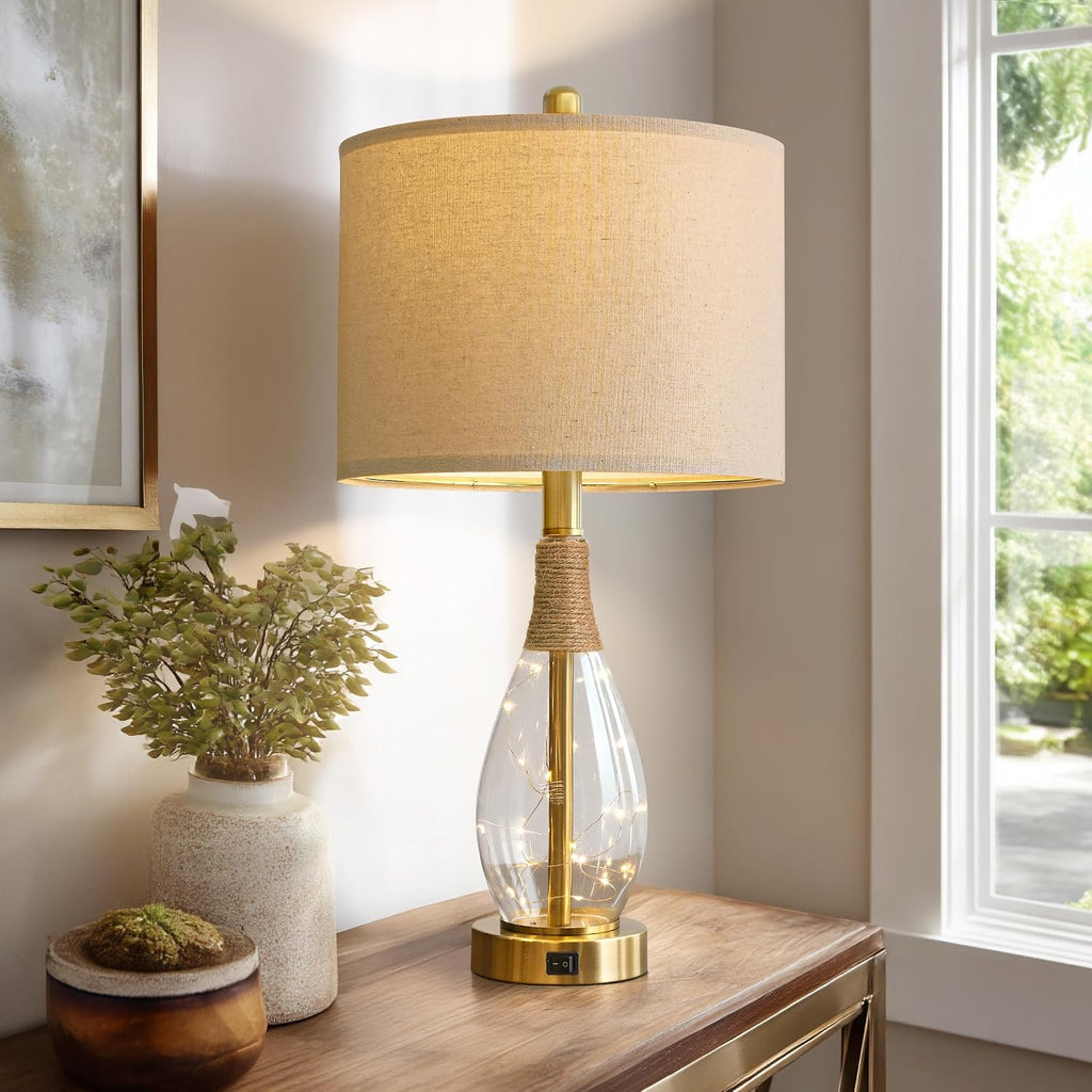 OYEARS 23" Table Lamps for Living Room Set of 2 Bedside Lamps for Night Stands Bedroom Lamps Farmhouse Rattan Boho Lamp Glass Nightlight…