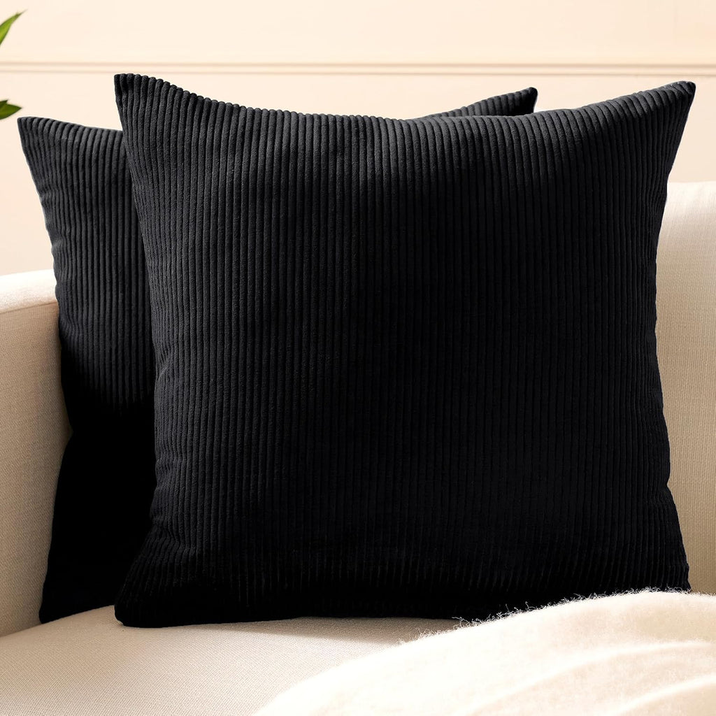 EncasaXO Encasa XO Corduroy Throw Pillows Covers 18"x18", Set of 2 Soft Textured Striped Boho Pillow Covers | Decorative and Cozy Cushion C…