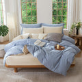 Bdear 3 Pieces Reversible Duvet Cover Set Oversized Queen Size 98x98 inch,100% Washed Cotton Duvet Cover Plus 2 Pillowcases, Double Sided w…