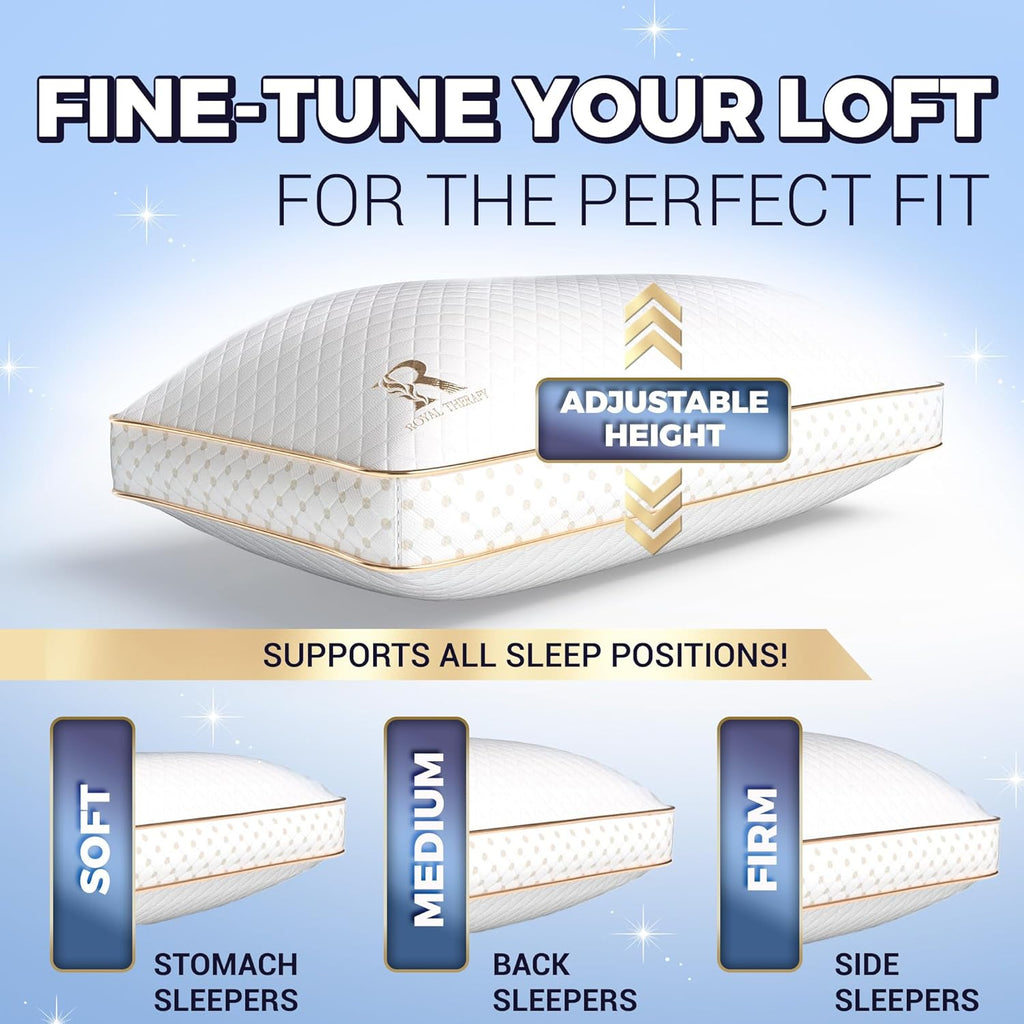 Royaltherapy Royal relaxation 2-Pack King Memory Foam Pillow, Adjustable Shredded Odor-Free Bed Pillow for Neck & Shoulder, Breathable…