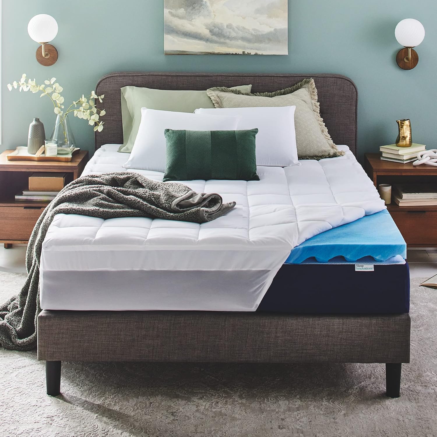 Sleep Innovations Dual Layer 4 Inch Memory Foam Mattress Topper, Full Size, Ultra Soft Support, 3 Inch Cooling Gel Memory Foam Plus 1…